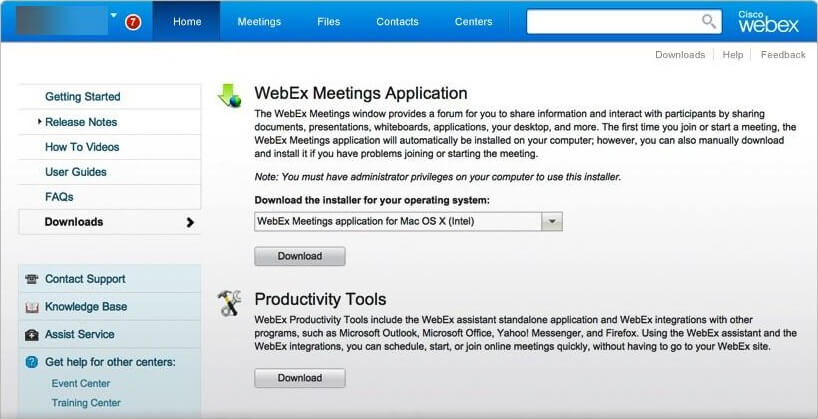 Install WebEx Productivity Tools