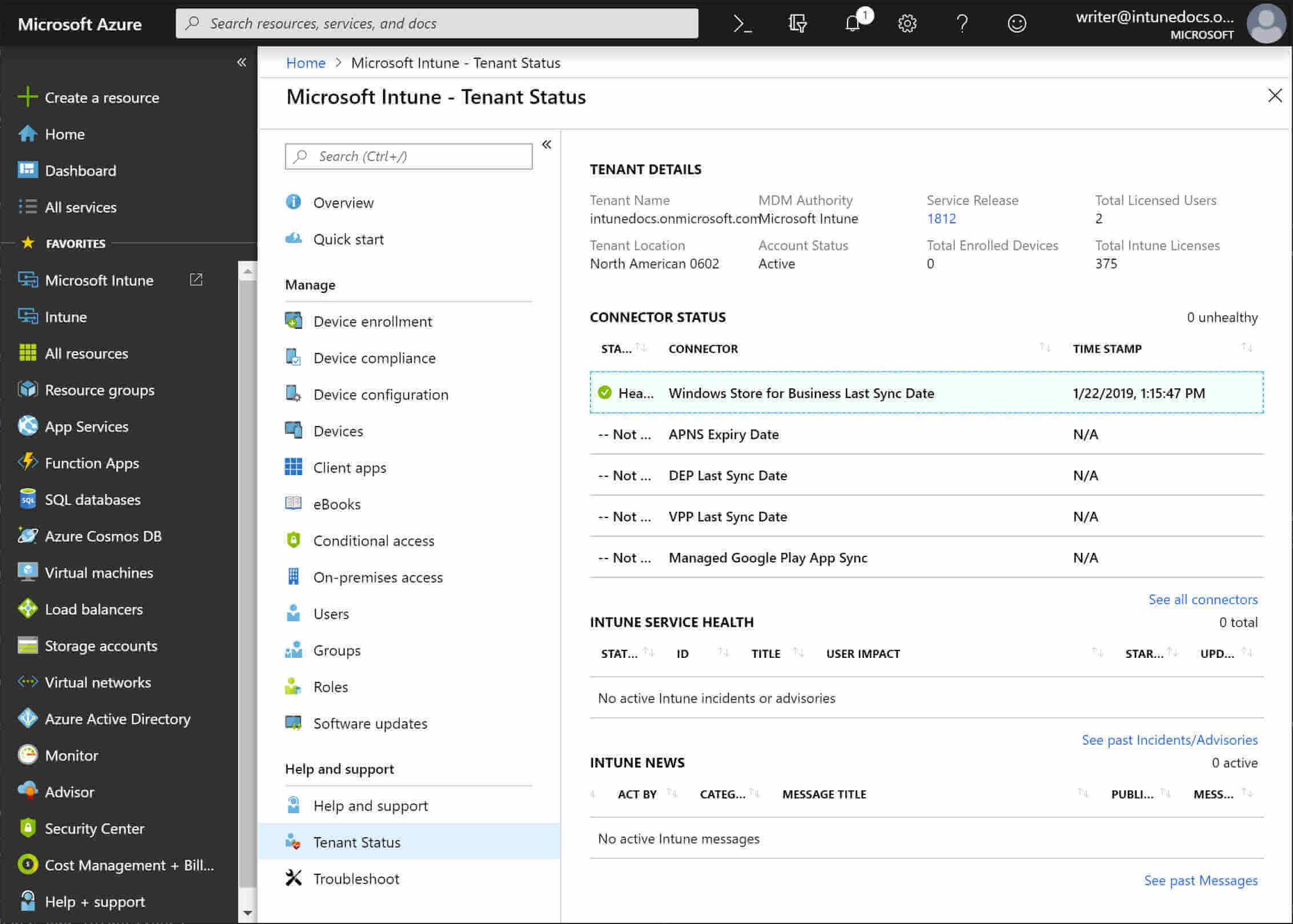 The MS Intune tab how to sync devices with Microsoft Intune