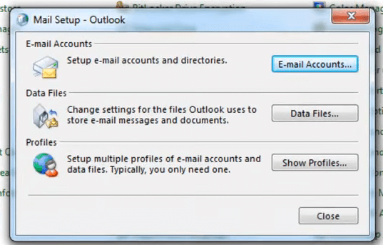 Mail Setup outlook the action cannot be completed