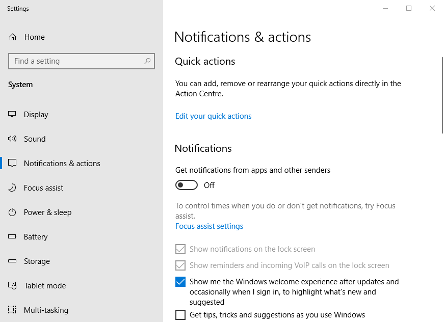 Notifications & actions options language typing features disable notification windows 10