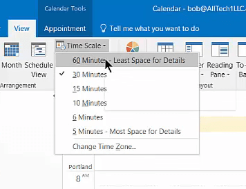 Time Scale drop-down menu outlook the duration of the appointment must be shorter