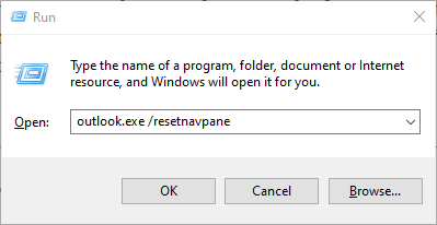 The resetnavpane switch outlook the information store cannot be opened