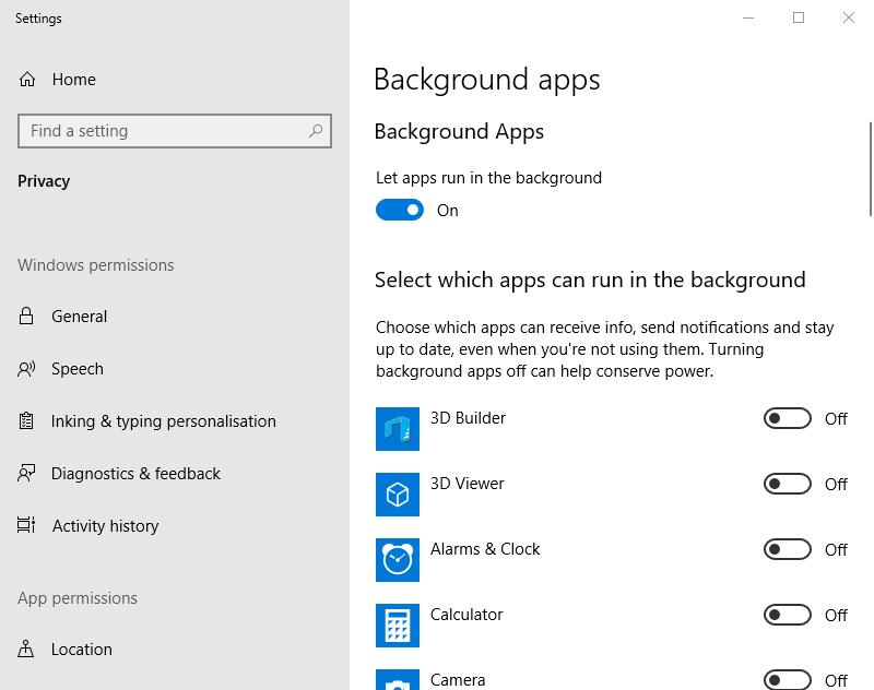 Background apps in Settings windows 10 how to disable mail app