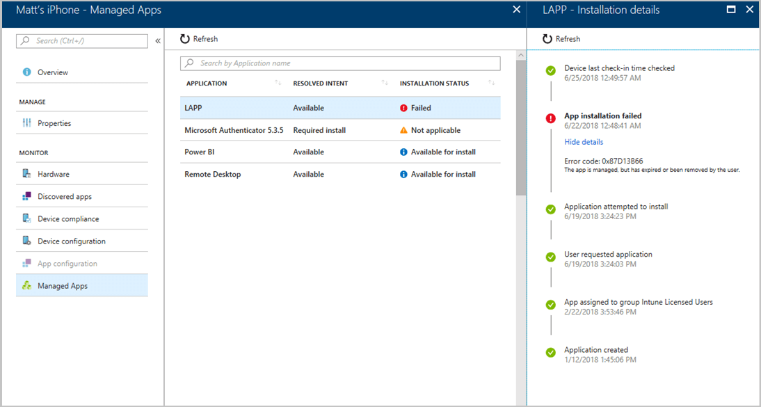 Managed Apps tab microsoft intune not installing apps
