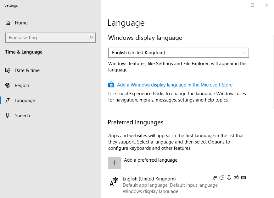 Language tab in Settings windows 10 language pack how to install/change/uninstall