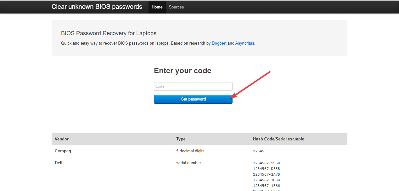 Recover BIOS password