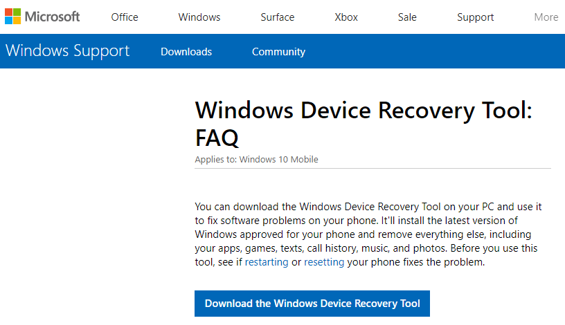 Windows Device Recovery Tool (WDRT)