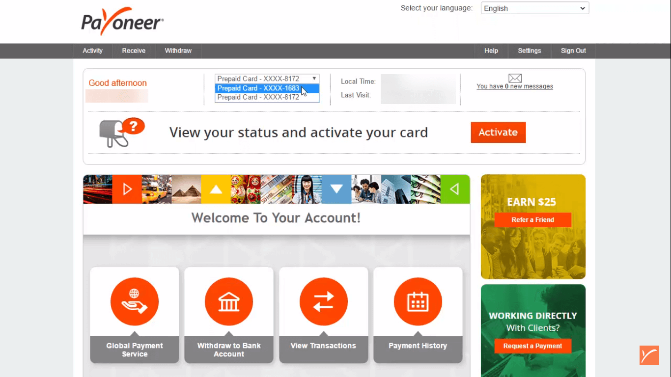 Activate Payoneer card