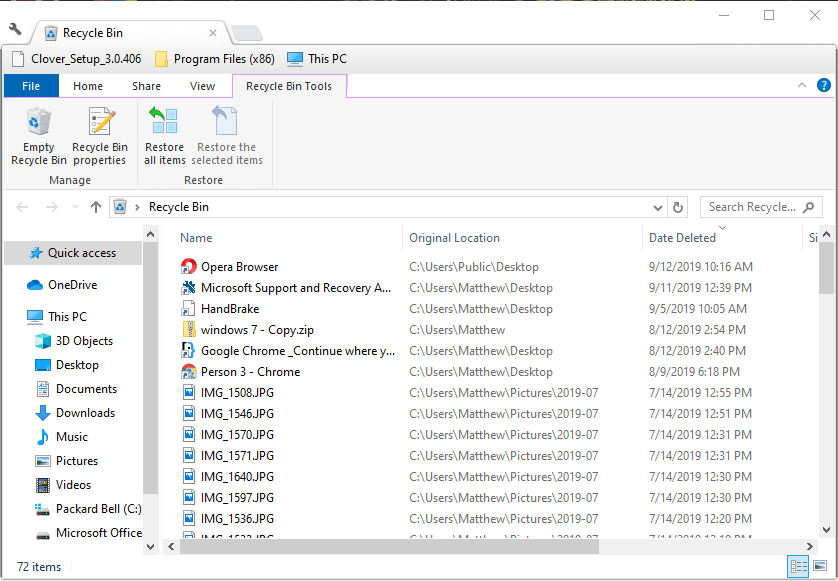 The Recycle Bin outlook the drive that contains your data file is out of disk space