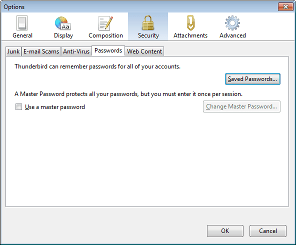 Thunderbird saved passwords