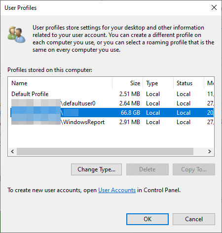 user profiles window error unable to continue please reboot