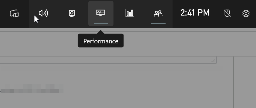click to access the performance tab in xbox game bar