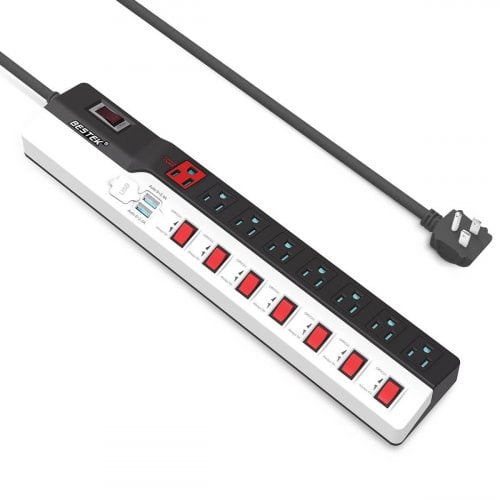 The BESTEK Power Strip with USB, Master and Individual Switches product image