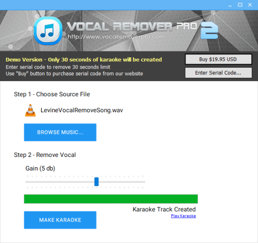 The main window of Vocal Remover Pro