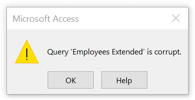 Access Error Query is corrupt