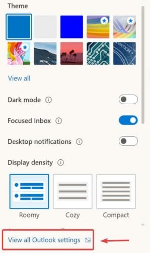 view outlook settings