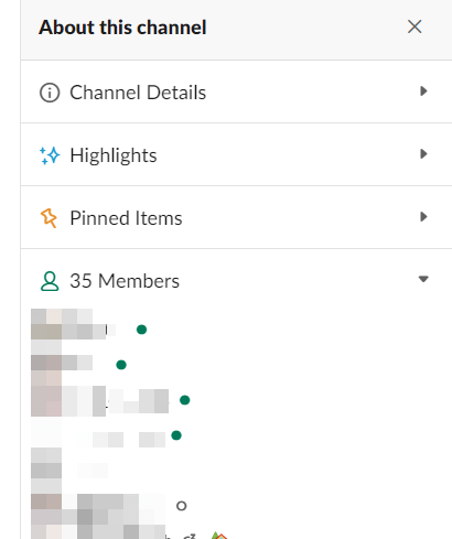 About this channel slack how to see who is online and who is in a channel
