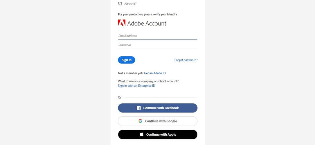 Adobe log-in page - Migrate Adobe Acrobat to a new computer