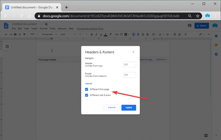 How to make different headers on each page in Google Docs
