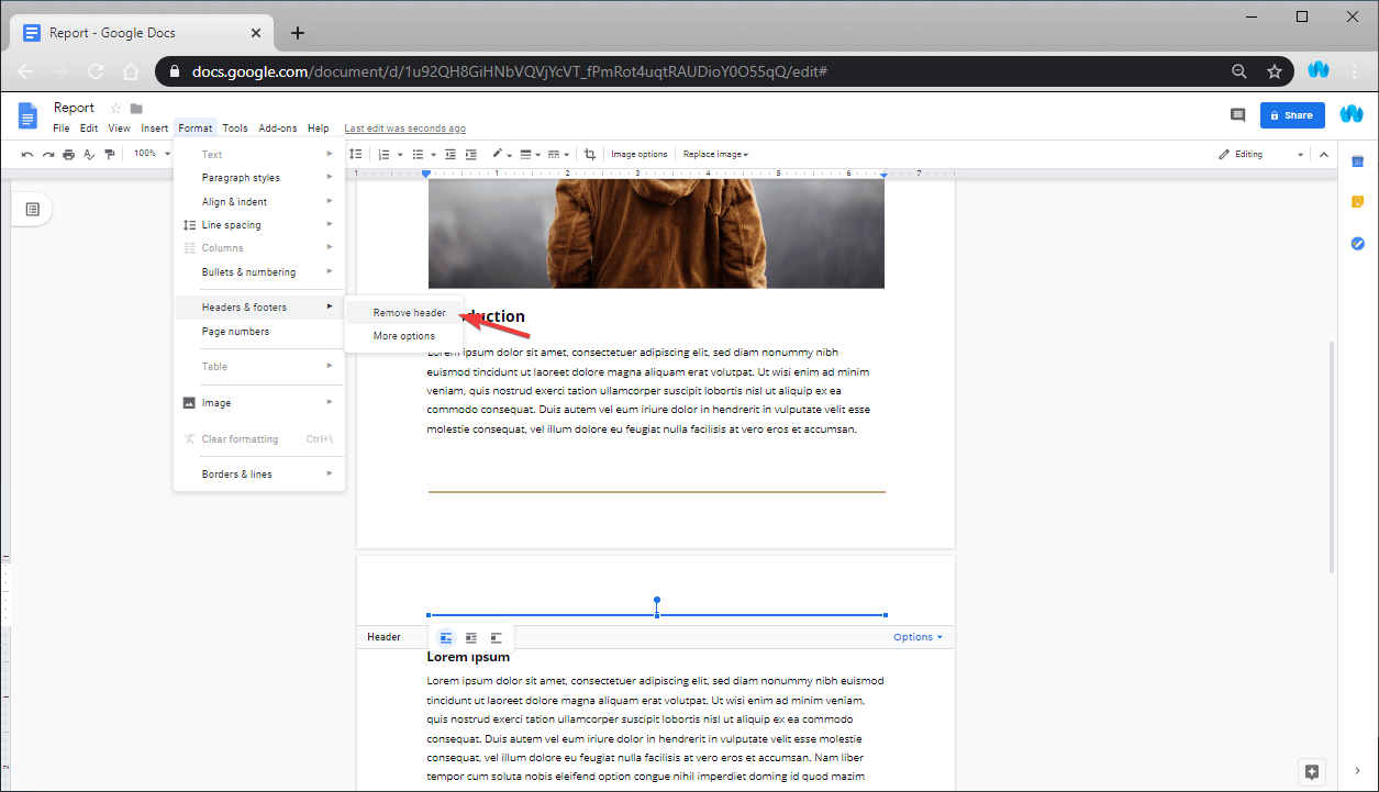 Remove header footer