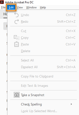 Edit menu Preferences