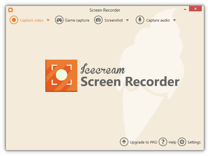 The Icecream Screen Recorder main window.