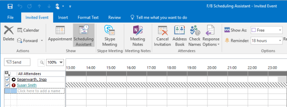 Outlook Scheduling Assistant entry