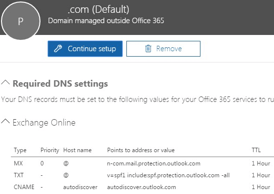 Required DNS settings