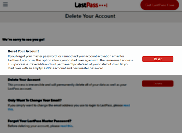 Reset LastPass account
