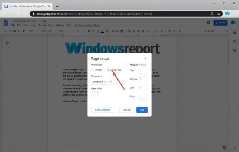 How To Switch Page Orientation To Landscape In Google Docs