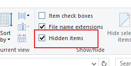 The Hidden items check box adobe creative cloud download error