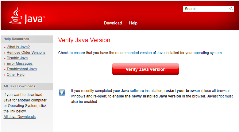 Verify Java version button STACK OVERFLOW LINE 20