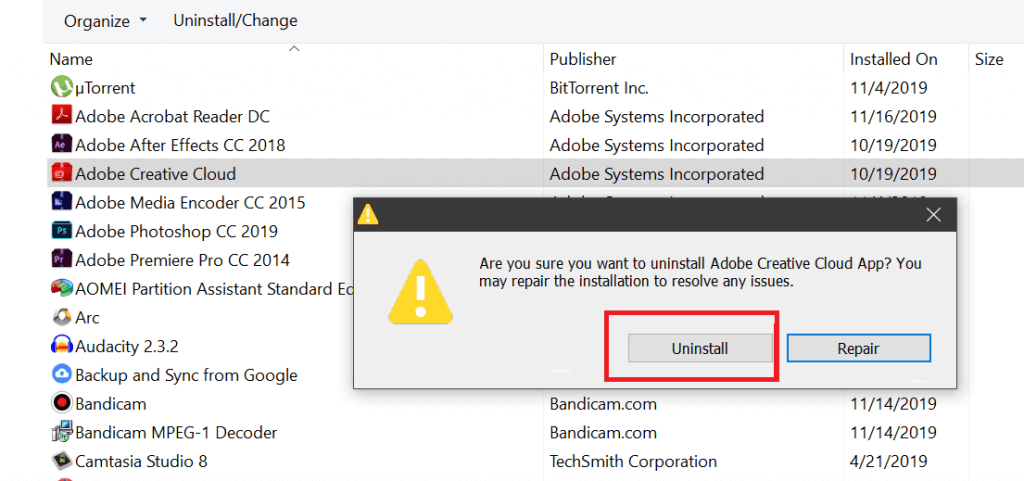 Adobe Creative Cloud failed to initialize