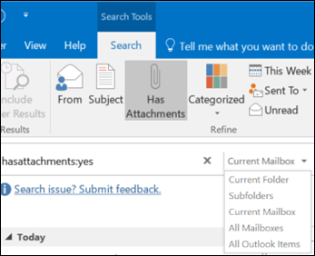 Has Attachments filter outlook how to search for attachment