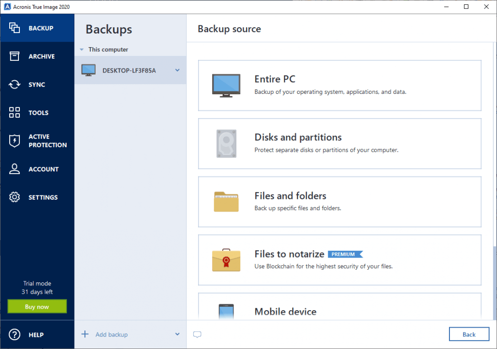how to backup acronis true image 2015
