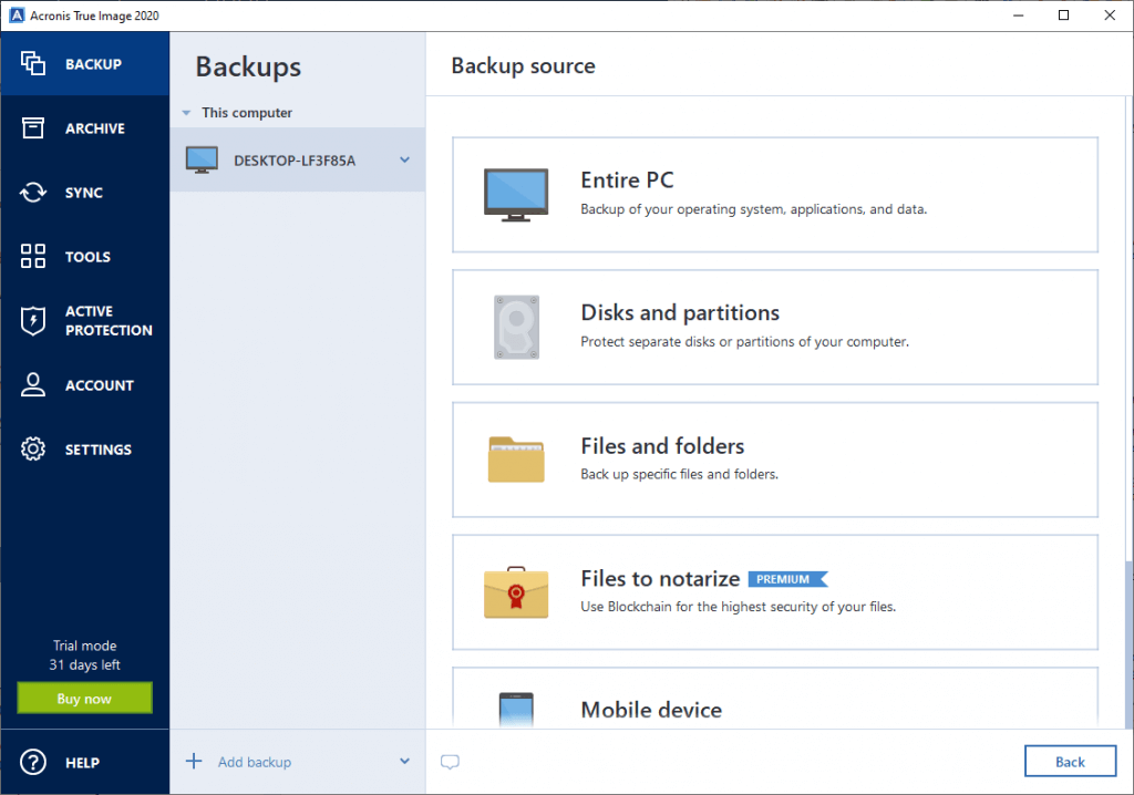 acronis true image backup open files