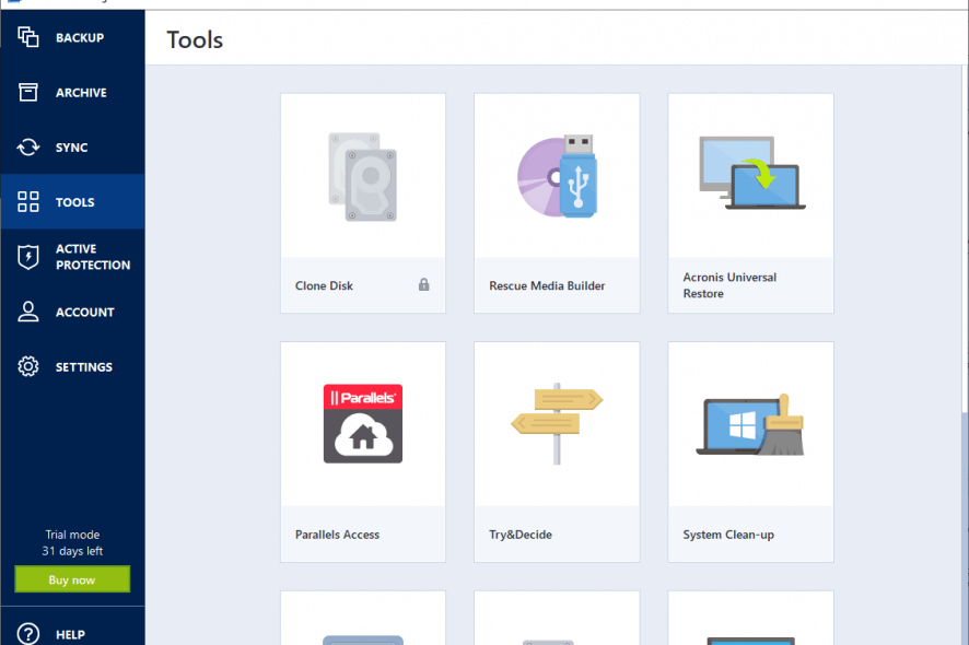 Acronis True Image tools