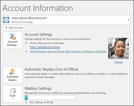 automatic replies account information outlook