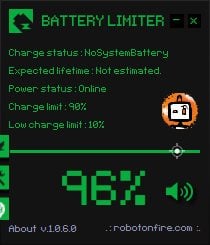 The main screen of Battery Limiter