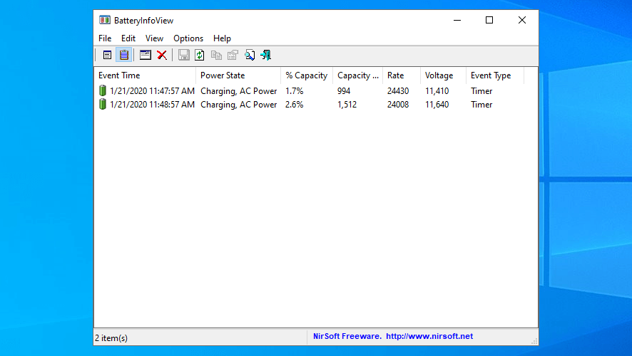 BatteryInfoView battery log