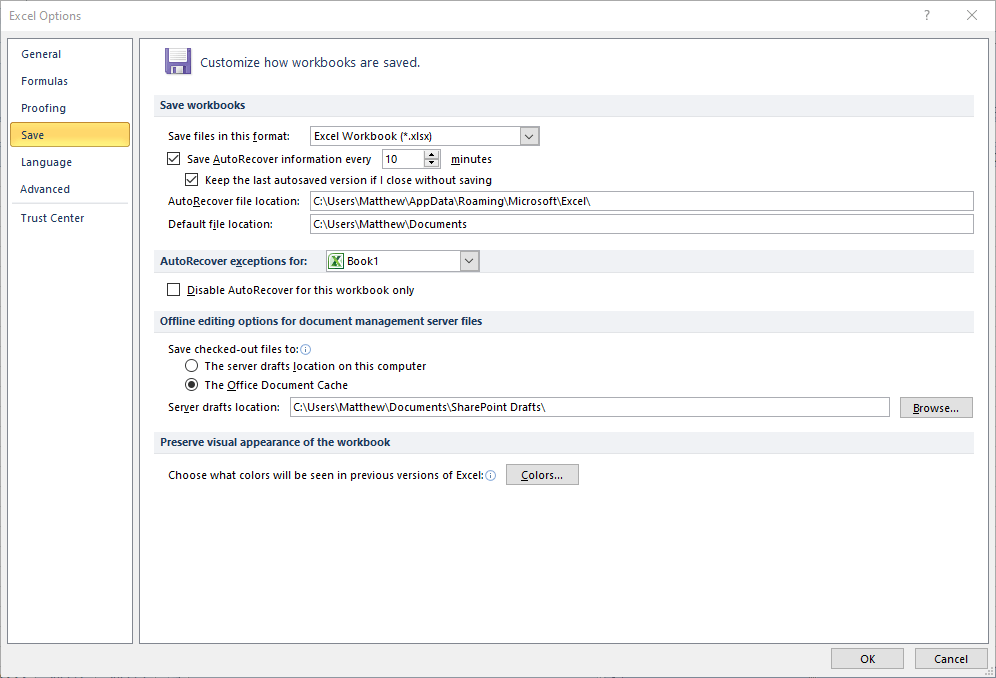 where are autorecover files saved excel