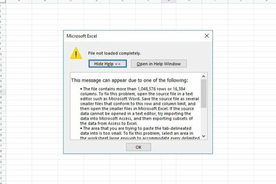 Excel File Not Loading Completely