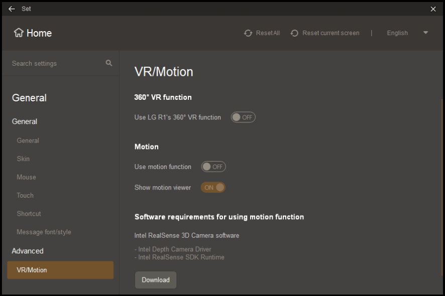 GOM Player VR motion settings