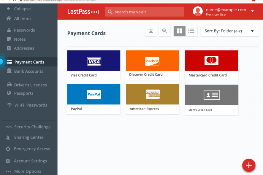 LastPass payment cards