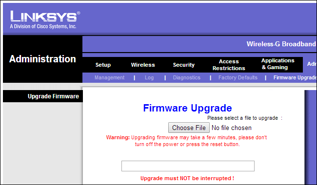 Linksys router firmware is updated