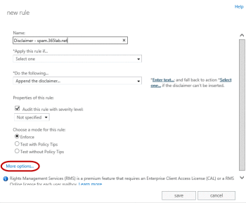 more options setup mail flow rule office 365