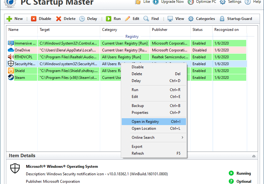 PC Startup Master main window