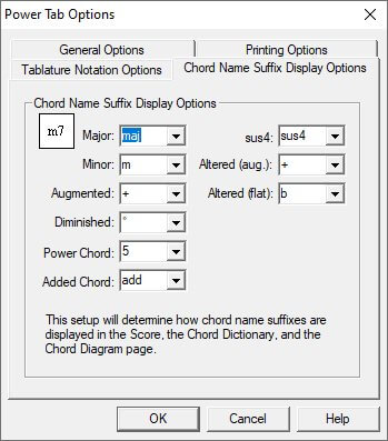 Power Tab Editor chord name suffix