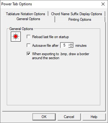 The general options of Power Tab Editor