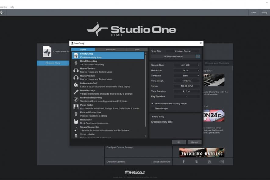 PreSonus Studio One project manager